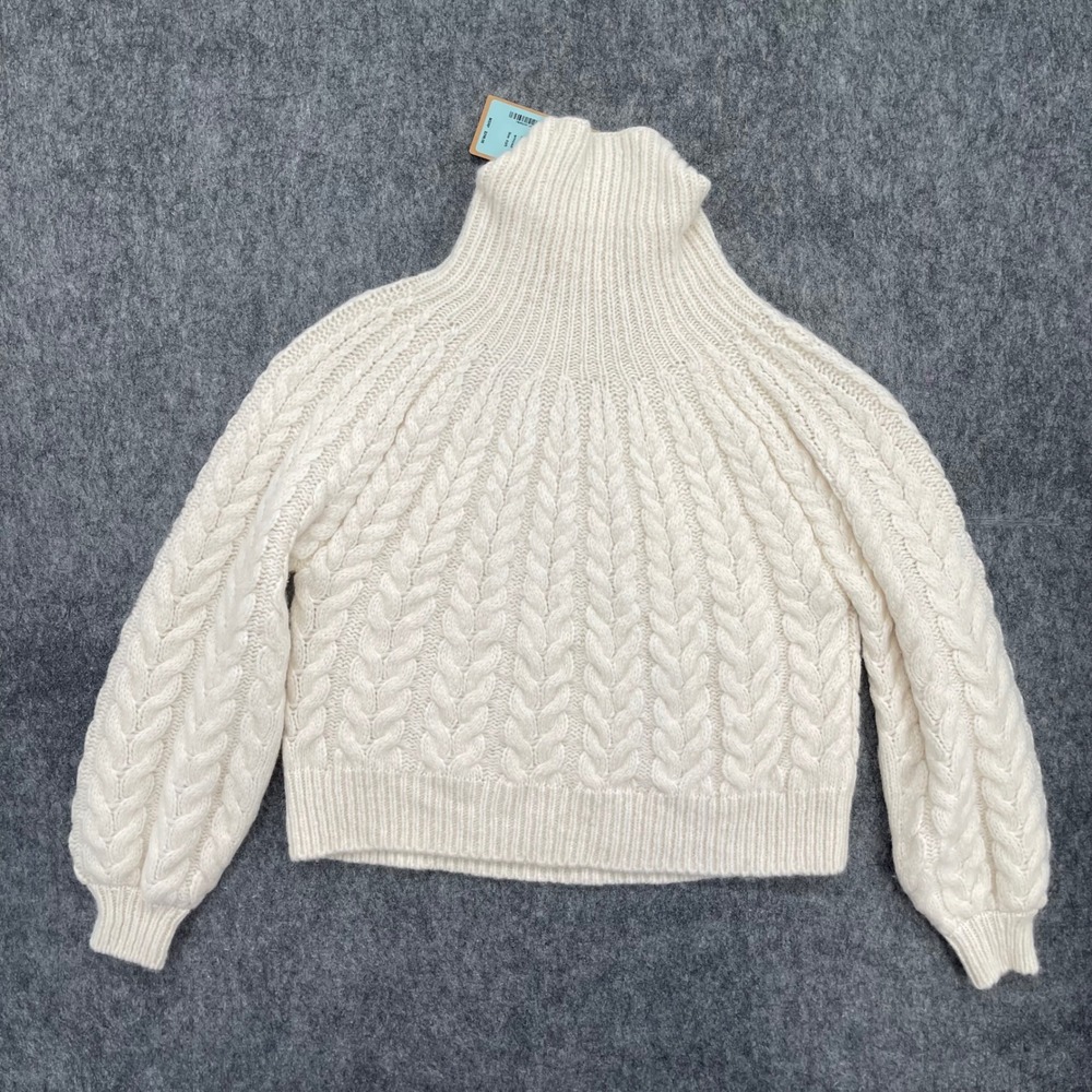 Faherty Frost Cable Knit Sweater Womens XS/S Cream Alpaca Blend Turtleneck New